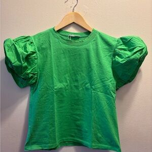 Zara Bright Green Blouse with puff sleeves